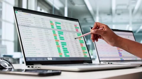 Data Analyst African Woman Using Spreadsheet Stock Footage 313751755