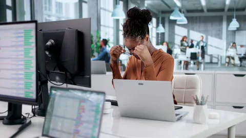 Data Analyst African Woman Using Spreadsheet Stock Footage 327520858