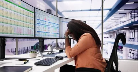 Data Analyst African Woman Using Spreadsheet Stock Photos