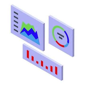 Data analyst analyzing statistics charts on digital dashboards Stock Illustration