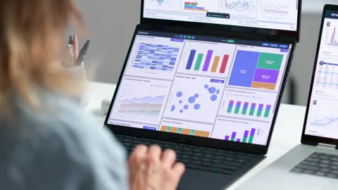 Data Analyst Carefully Reviews Financial Dashboard Metrics Stock Footage 346326192