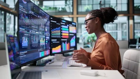 Data Analyst Celebrating High Performance Success Stock Footage 345313242