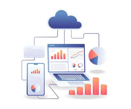 Data analyst cloud server network Stock Illustration