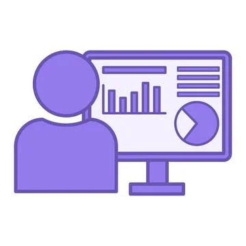 Data Analyst Color Icon. Vector Icon of a Man Studying and Analyzing Data o.. Stock Illustration
