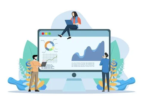 Data Analyst concept, with business team doing big data statistical research. Illustrazione stock
