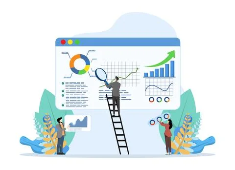 Data Analyst concept, Show Data business team researching big data statistics. Ilustración de archivo
