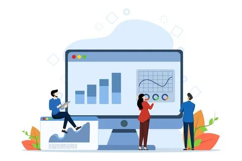 Data Analyst Concept, Showing a group of Data scientists researching big data. Stock Illustration