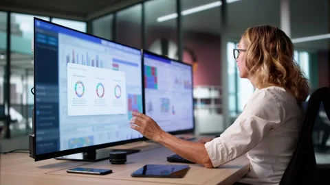 Data Analyst In Finance Office Analyzing Analytics Video stock 318749825