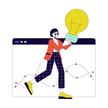 Data analyst generating insight 2D linear cartoon character Stock Illustration