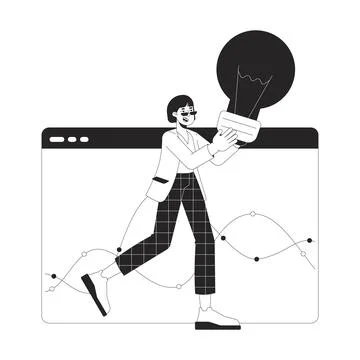 Data analyst generating insight black and white 2D line cartoon character Stock Illustration