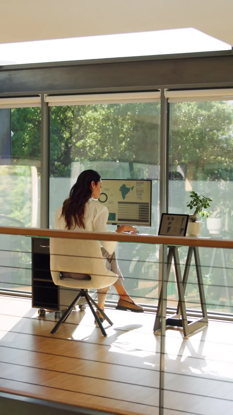 Data analyst, home office and woman with computer screen for research, online Stock Footage 333682561