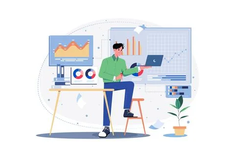 Data Analyst interpreting research findings. Stock Illustration