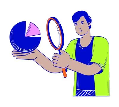 Data analyst magnifying glass doodle illustration concept Stock Illustration