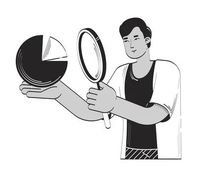 Data analyst magnifying glass doodle line illustration concept Stock Illustration