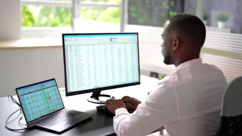 Data Analyst Man Using Spreadsheet Stock Footage 215545457