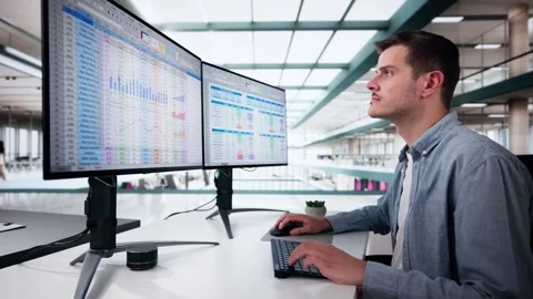 Data Analyst Man Using Spreadsheet Stock Footage 298419427