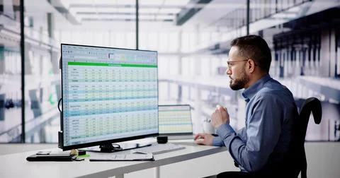 Data Analyst Man Using Spreadsheet Stock Photos