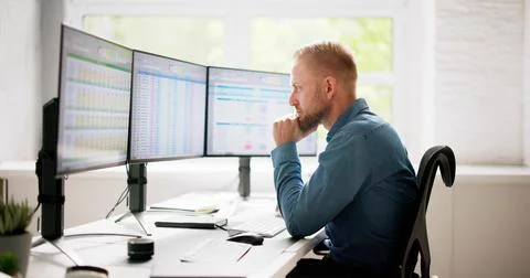 Data Analyst Man Using Spreadsheet Stock Photos