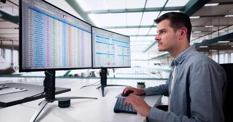 Data Analyst Man Using Spreadsheet Stock Photos