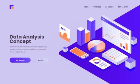 Data Analyst or developer workplace, isometric illustration of smartphone w.. Stock Illustration