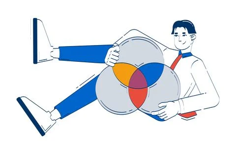 Data analyst presenting Venn diagram doodle illustration concept Stock Illustration