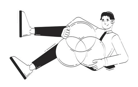 Data analyst presenting Venn diagram doodle line illustration concept Stock Illustration