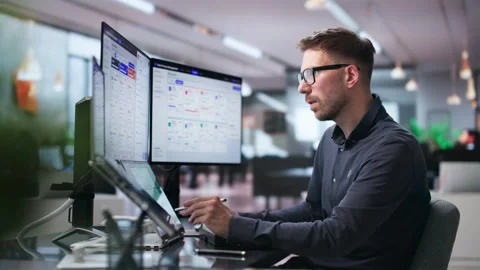 Data Analyst Reviewing Compliance Dashboard Stock Footage 342961459
