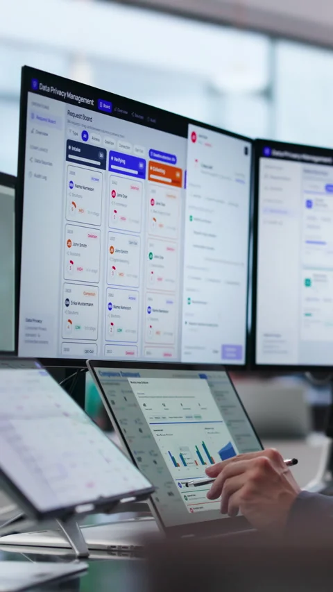 Data Analyst Reviewing Compliance Dashboard Stock Footage 342965285
