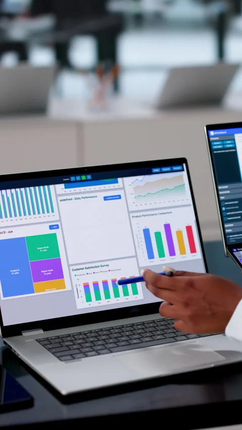 Data Analyst Reviewing Financial Dashboard Stock Footage 339192743