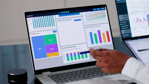 Data Analyst Reviewing Financial Dashboard Stock Footage 339911958