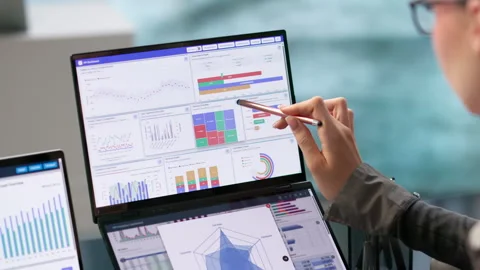 Data Analyst Reviewing Financial KPIs Stock Footage 344714547