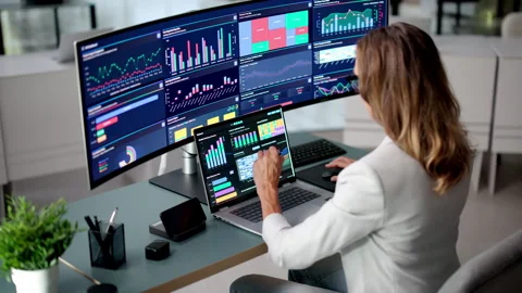Data Analyst Reviewing Financial KPIs Stock Footage 346324592