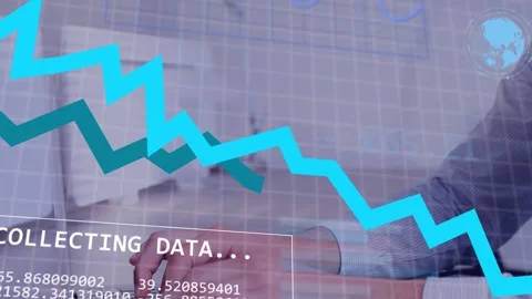 Data analyst seeing COLLECTING DATA label then typing laptop, animating charts  Stock Footage 335282450
