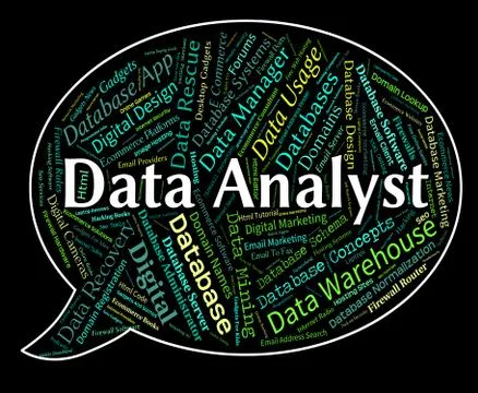 Data Analyst Shows Analyser Words And Analysts Illustrazione stock