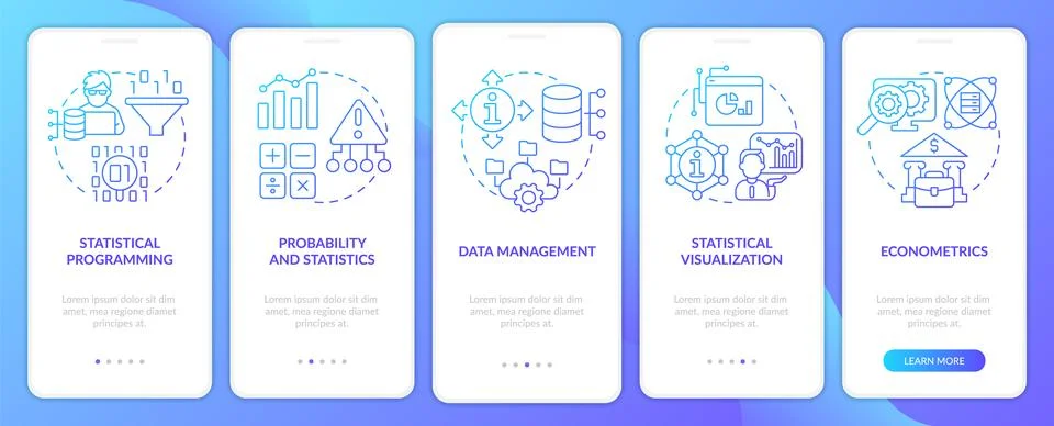 Data analyst skills blue gradient onboarding mobile app screen Stock Illustration