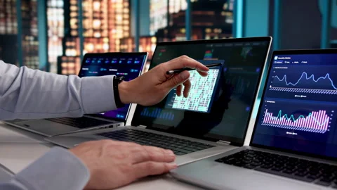 Data Analyst Studies Business Dashboard On Computer, Driven Stock Footage 331518754