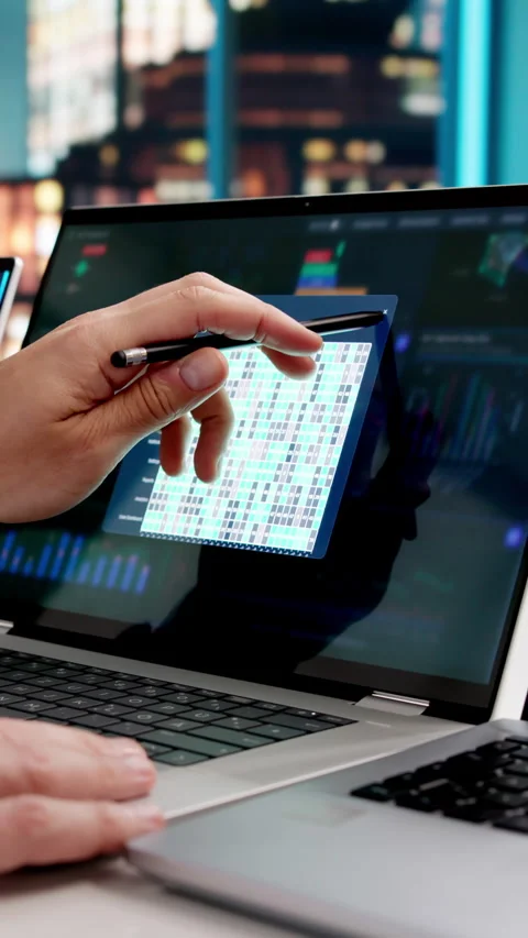 Data Analyst Studies Business Dashboard On Computer, Driven Stock Footage 332500719