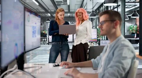 Data Analyst Studies Marketing Data Using A High-tech KPI Dashboard. Stock Photos