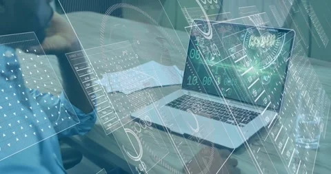 Data analyst swiping trackpad and unveiling interactive finance charts Stock Footage 317594002