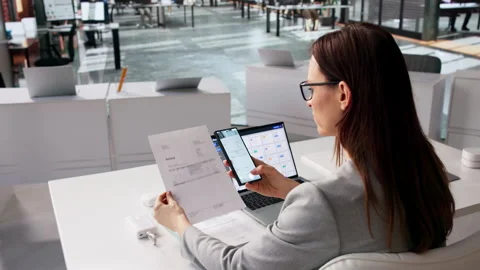 Data Analyst Takes Phone Photo Of Document Stock Footage 330253657