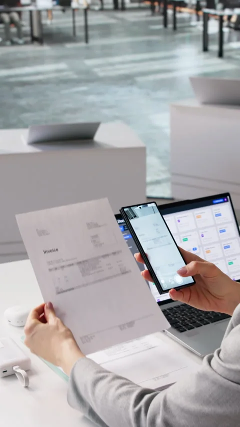 Data Analyst Takes Phone Photo Of Document Stock Footage 330588325