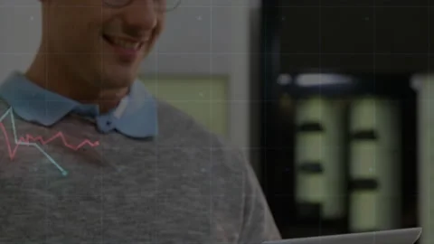 Data analyst tapping tablet and initiating data visualization with animated line Stock Footage 310668023