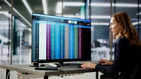 Data Analyst Woman Using Spreadsheet Stock Footage 264925612