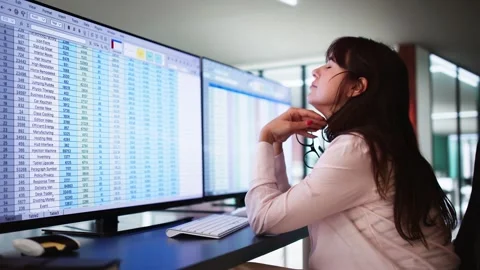 Data Analyst Woman Using Spreadsheet Stock Footage 284483663