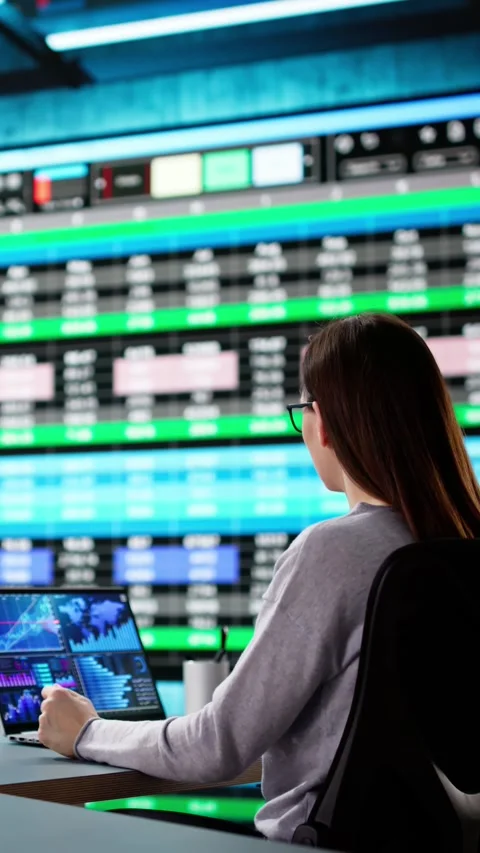 Data Analyst Woman Using Spreadsheet Stock Footage 303177415