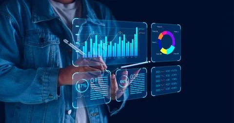 Data analyst working on business analytics dashboard with charts, metrics a.. Stock Photos