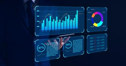 Data analyst working on business analytics dashboard with charts, metrics a.. Stock Photos