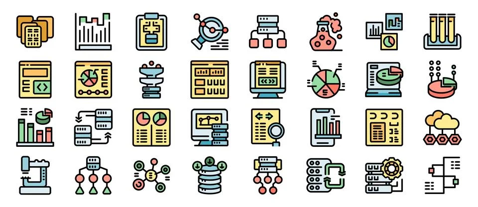 Data analyst working with charts, graphs and big data icon set 스톡 일러스트