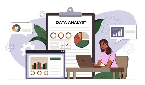 Data analyst working with charts. Vector illustration Stockillustratie