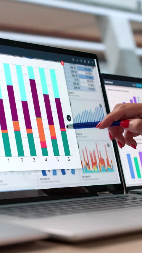 Data Analyst Working On Financial Dashboard Stock Footage 343880891